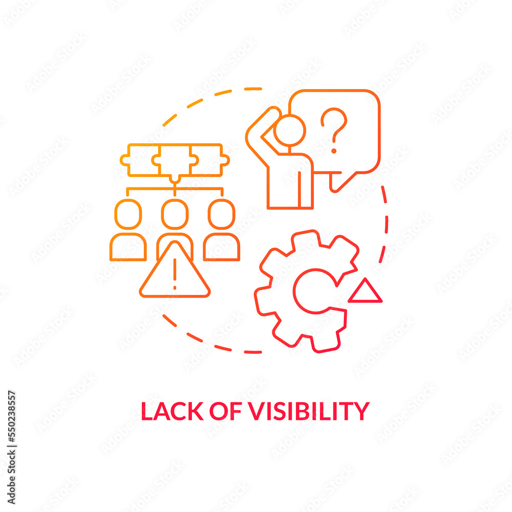 Poster lack of visibility red gradient concept icon. software release. frequent output management problem a