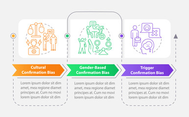 Confirmation bias at workplace rectangle infographic template. Data visualization with 3 steps. Editable timeline info chart. Workflow layout with line icons. Myriad Pro-Bold, Regular fonts used