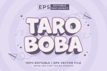 Editable text effect taro boba 3d Cartoon cute style premium vector - obrazy, fototapety, plakaty