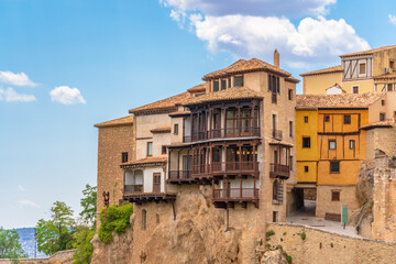 View of the Casa Colgadas Hung Houses over the ravine of Huécar river in Cuenca, Spain