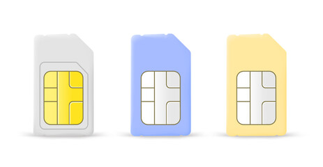 Mobile phone SIM card set isolated on white background. 3d vector illustration - obrazy, fototapety, plakaty