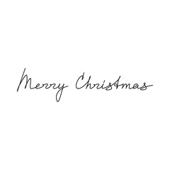 Greeting slogan Merry Christmas. Vector hand writing lettering. Modern line calligraphy, text design for print, banner, wall art poster, winter holiday greeting card, brochure, postcard.
