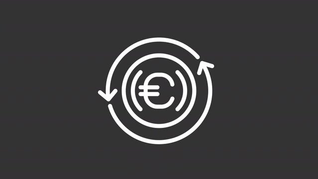 Animated turn coin white line icon. Dollar and euro currencies exchange. Banking. Seamless loop HD video with alpha channel on transparent background. Motion graphic design for night mode