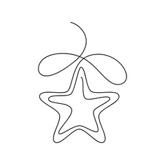 Outline Christmas star ornament vector one line continuous illustration. Winter holiday hand drawing. Minimal linear icon. Festive design, print, banner, poster, postcard, New Year greeting card.