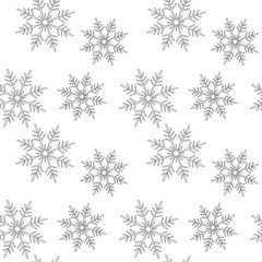 Naklejka na ściany i meble Outline snowflakes icon seamless vector pattern. One line hand drawn illustration background. Wallpaper, festive decor, fabric, print, wrapping paper or package design. Winter holiday, Christmas card.