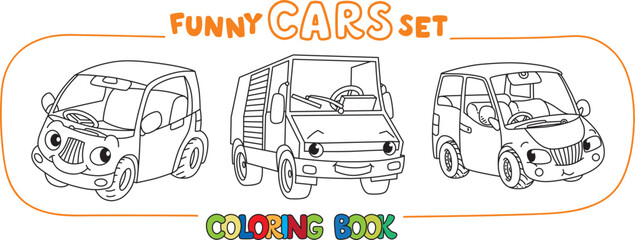 Funny small cars with eyes. Coloring book set. - 550241916