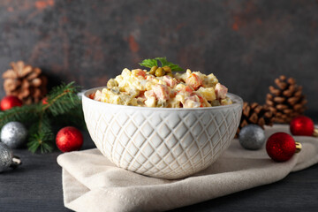 Concept of New year food, tasty Olivier salad
