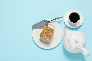 Concept of sweets, honey cake, space for text