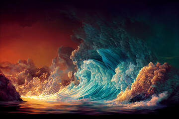 Fototapeta na wymiar Sunset over the ocean, illustration