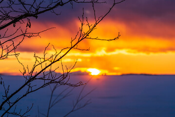 Fototapeta premium Dramatic winter sky at sunset. Pörkenäs, Finland