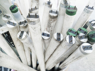 Damaged and discarded waste fluorescent lamp tubes, fluorescent lamp joint.
