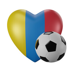 Obraz premium Heart shaped model with Ecuador flag colored and soccer ball. 3D rendering. World cup 2022