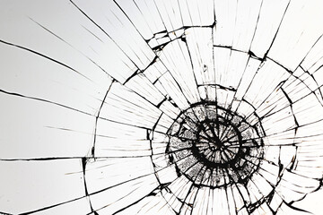 cracks on the glass impact on the glass, abstract background broken window damage