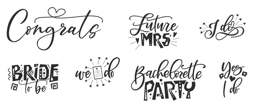 Bride tribe hand drawn lettering quote. Wedding inspiration calligraphy crd isolated on white background. Typography romantic bohemian poster. Vector invitation illustration