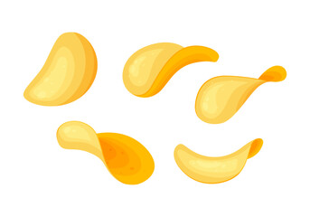 Crispy food potato chips, Traditional Mexico nacho in cartoon style isolated on white background. Vector illustration