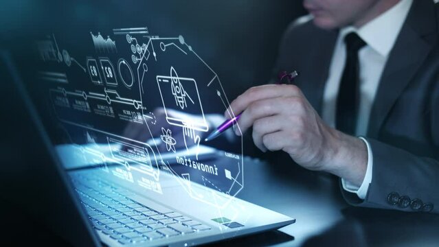 Projection of abstract infographics on a virtual working panel.