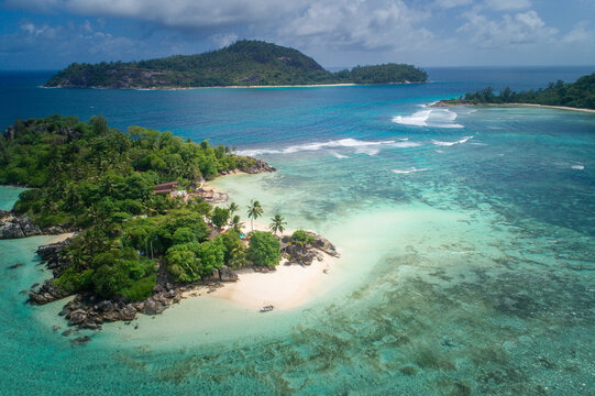 Drone View over island on Seychelles