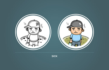 Cute vector illustration of a graphic designer falling ill due to forced overtime.