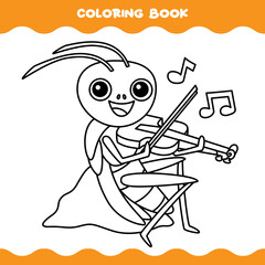 Coloring Page With Cartoon Grasshopper