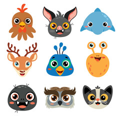 Set Of Cartoon Animal Heads