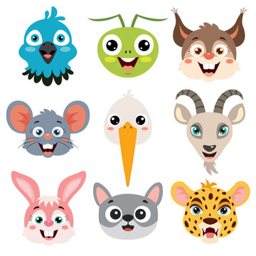 Set Of Cartoon Animal Heads