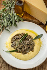 delicious fried liver with polenta and Parmesan cheese
