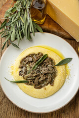 delicious fried liver with polenta and Parmesan cheese

