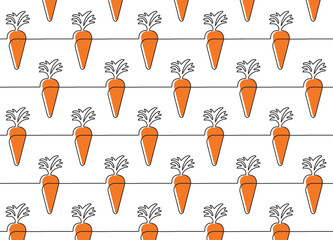 Carrot Vegetables pattern. Vegetarian healthy food background, Cute carrots doodle pattern.