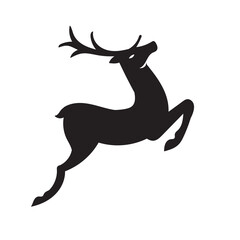 Vector cartoon stag big antlers illustration. Male deer black silhouette.