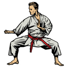 Fototapeta na wymiar Man in kimono practicing karate