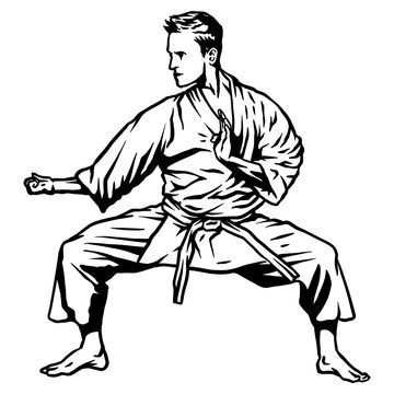recommend clip art: Man in kimono practicing karate - Out line