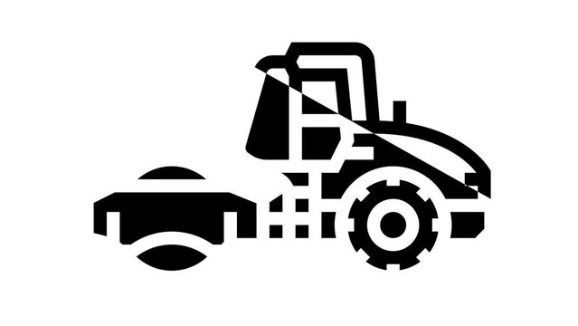 steamroller construction car vehicle line icon animation
