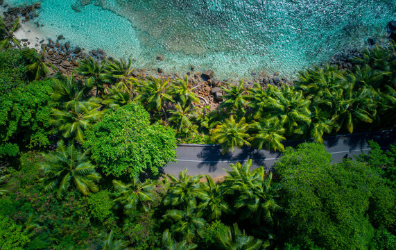 Drone Overview of Section of the coast on the Islands of Seychelles
