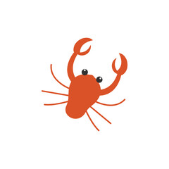 Crab character with big claws on white background. flat vector. 
