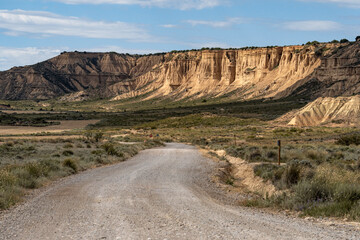Dirt track that runs through the Bardenas Reales natural park in Navarra, Spain