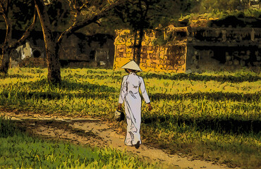 woman and their traditional conical hats in Hoi An Vietnam