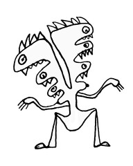 Six head monster cartoon illustration