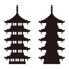 Japanese pagoda silhouette illustration, Buddhist architecture. - obrazy, fototapety, plakaty