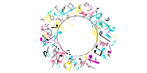 Obraz premium カラフルメロディー音楽、音符の背景イラストベクター素材
