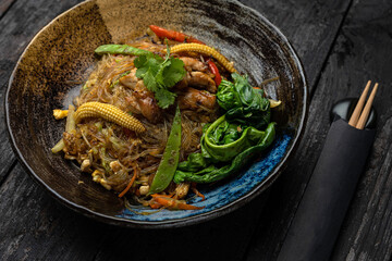 delicious fried steak in sauce in a restaurant
