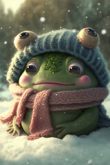 cute little baby frog in winter time 