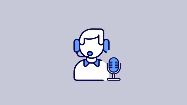 Animated broadcaster color icon. Conducting audio streaming. Communication. Seamless loop HD video with alpha channel on transparent background. Simple filled line motion graphic animation