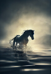 Obraz premium beautiful dark hore running over water