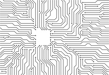 Electronics board. Circuit engineering technology. High tech digital data connection system concept or computer electronic printed circuit board microcircuit design