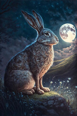 Rabbit in forest wildness night scene