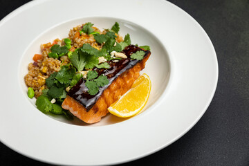 delicious fried fish in a restaurant
