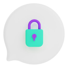 3d illustration chat bubble with green padlock for secure communication chat illustration