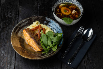 delicious fried fish in a restaurant
