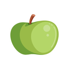 Fresh green apple for children cartoon illustration. Cute baby food or product isolated on white background. Complementary food, nutrition concept.