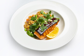 delicious fried fish in a restaurant
